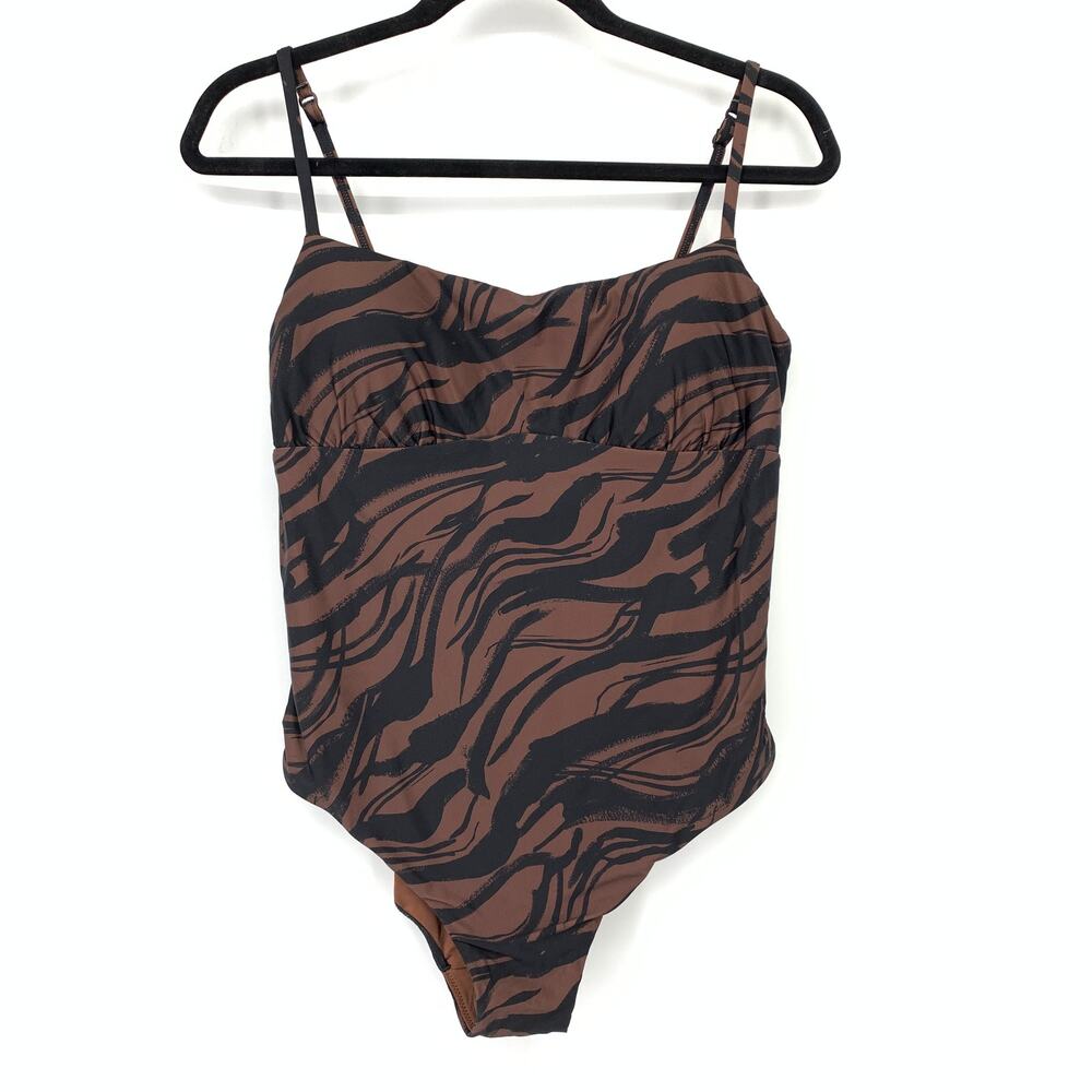 JETS Australia Tank One-Piece Swimsuit Womens Size US 12 Nomad Brown Black Print